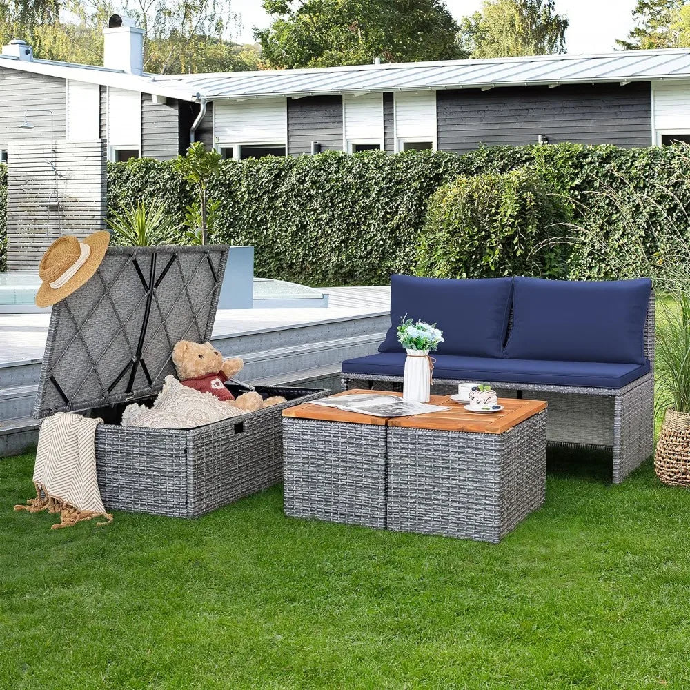 Guangbai Patio Day Bed Set Outdoor Rattan Lounge With Tables