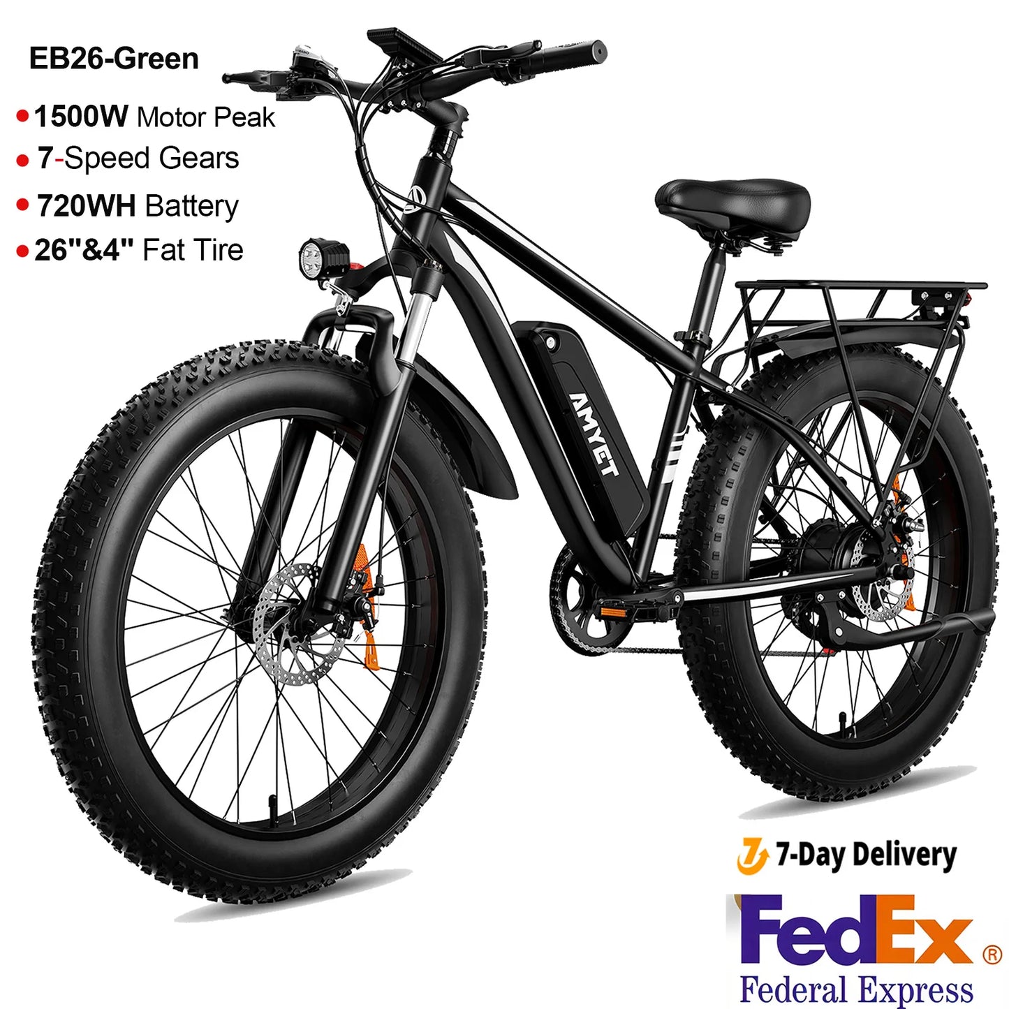 Amyet 1500W Electric Bike Adults Fat Tire Mountain Ebike