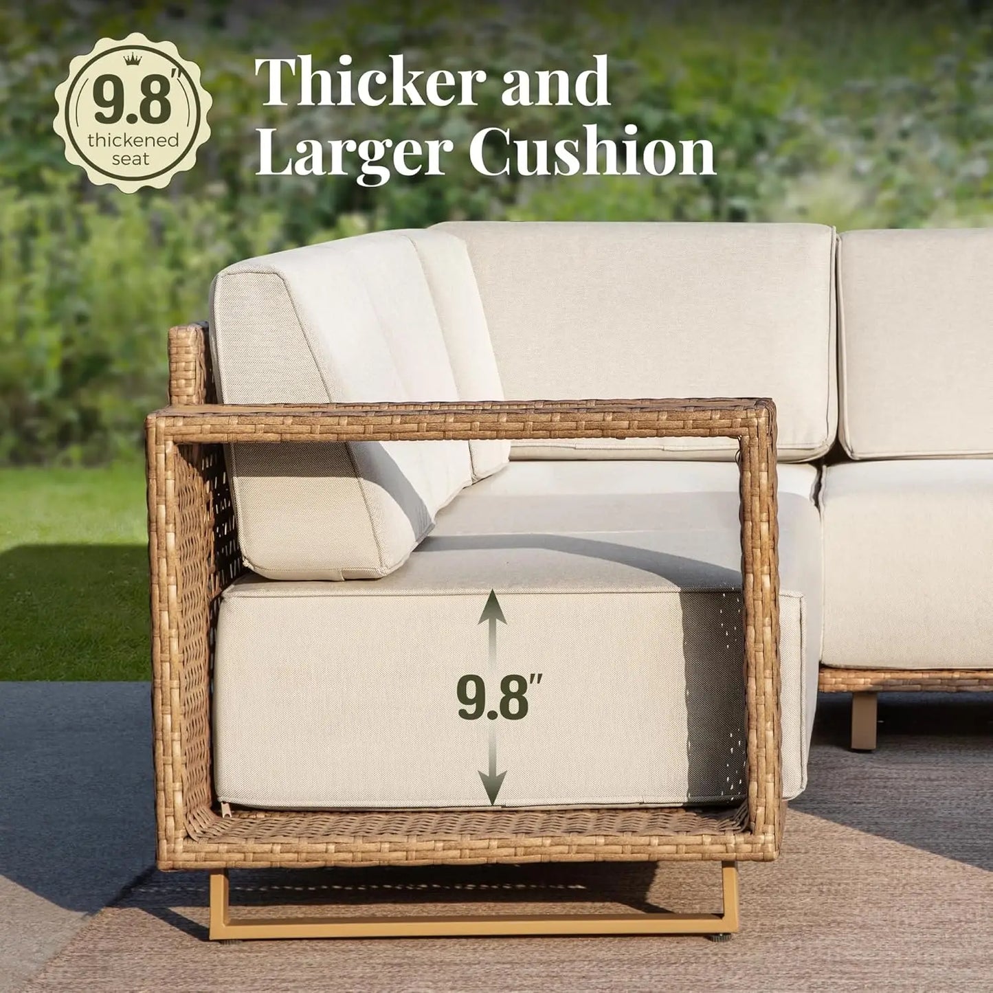 Patio Sectional Furniture Set, 4 Piece Outdoor Yellow Rattan Modular Sofa Couch Set, Deep Seating Conversation Set, Customized