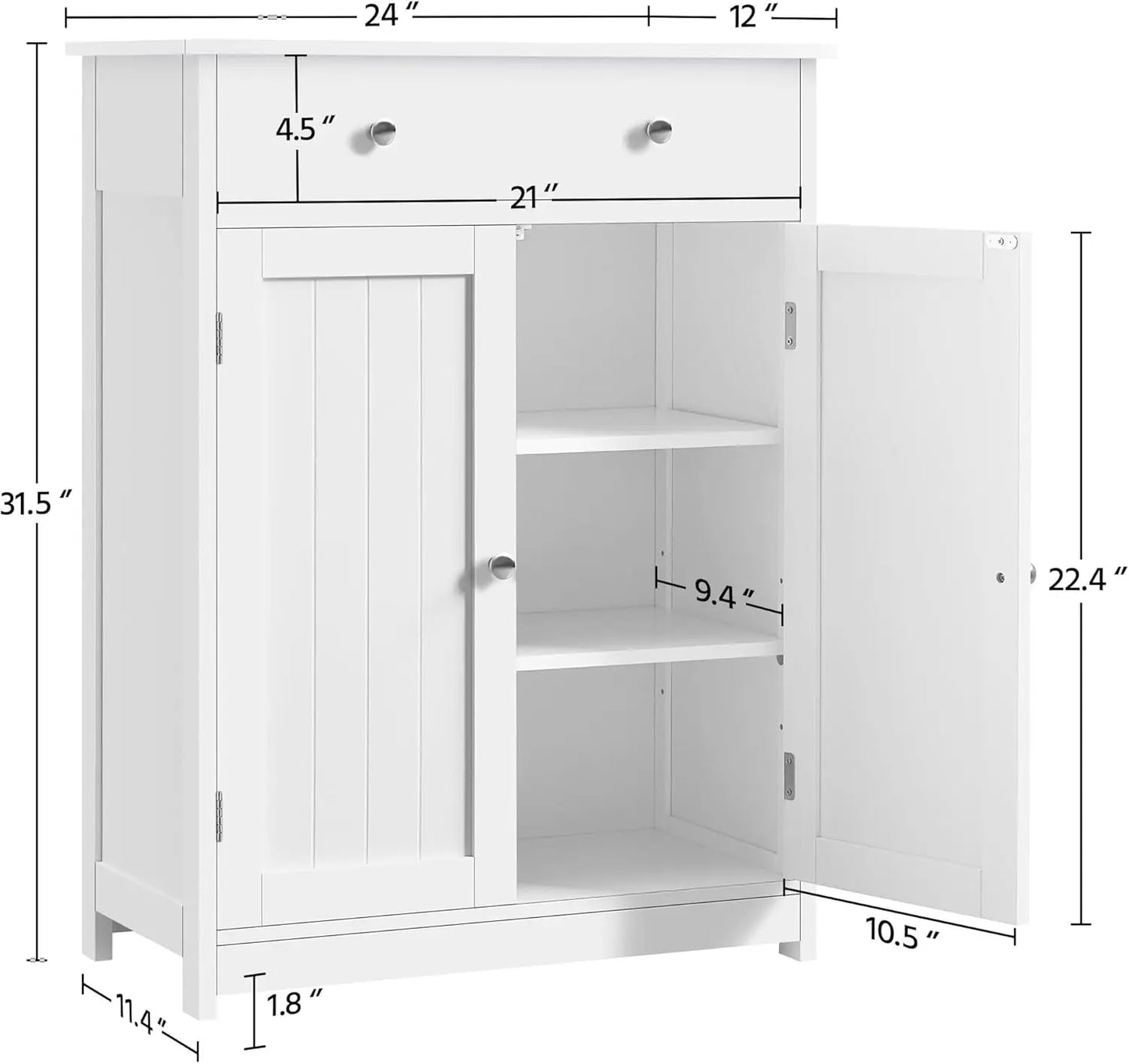 Bathroom Storage Cabinet with Drawer and Doors, White Wooden Floor Cabinet for Living Room, Entryway, Small Spaces