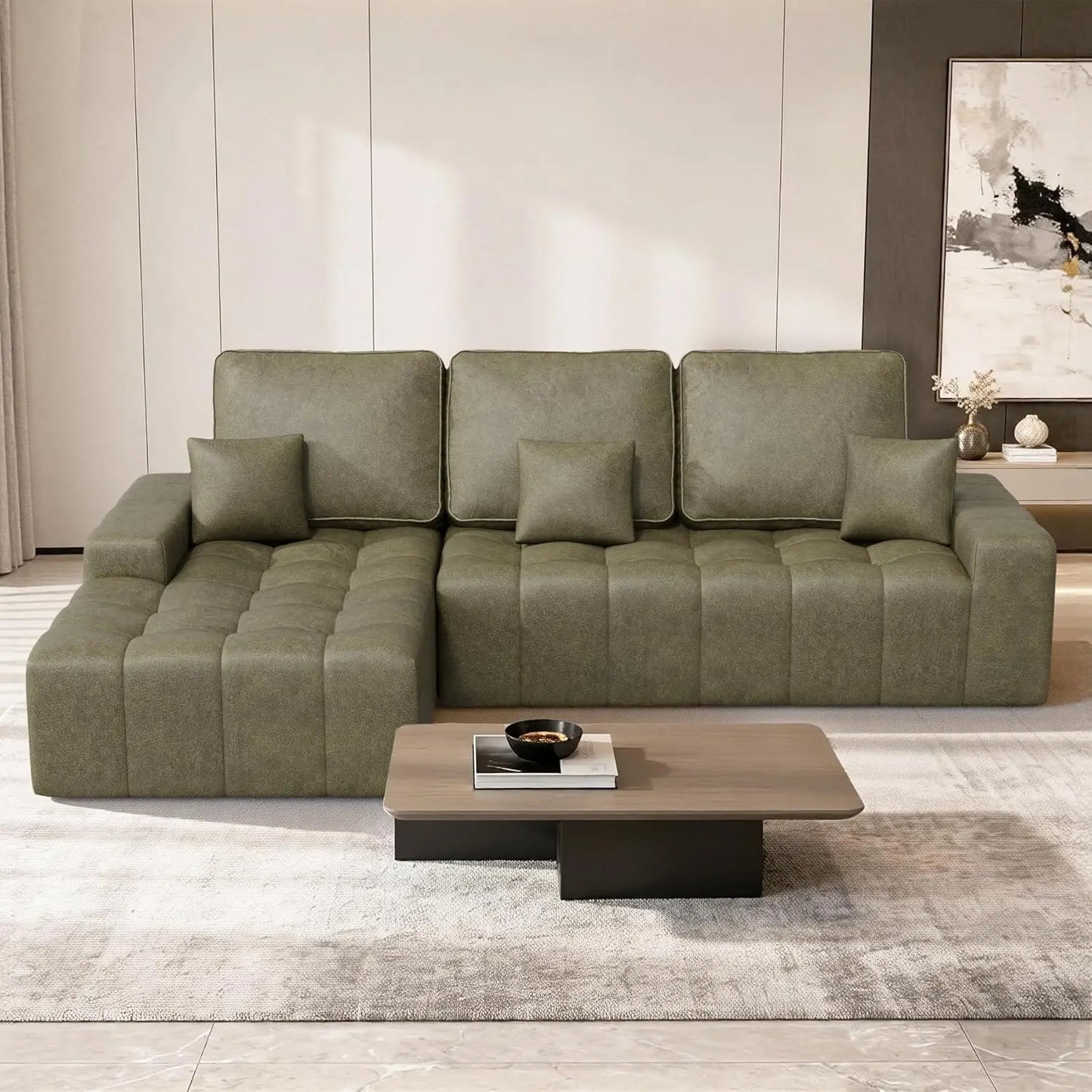111‘’ Modular Sectional Cloud Couches with L Shaped Chaise, Upholstered Deep Seat Boneless Sofa for Living Room,, Customized