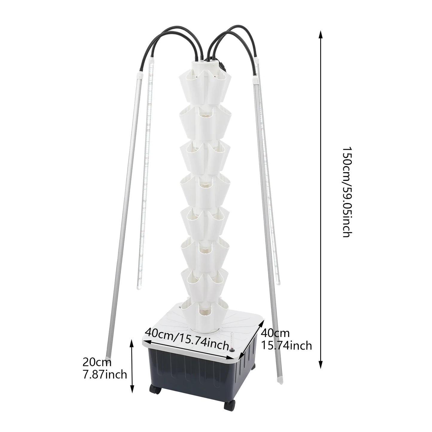 40 Hole Hydroponics Indoor Garden Growing System Automated Aeroponic Vertical Garden Tower LED Grow Lights Planting Kit Plants
