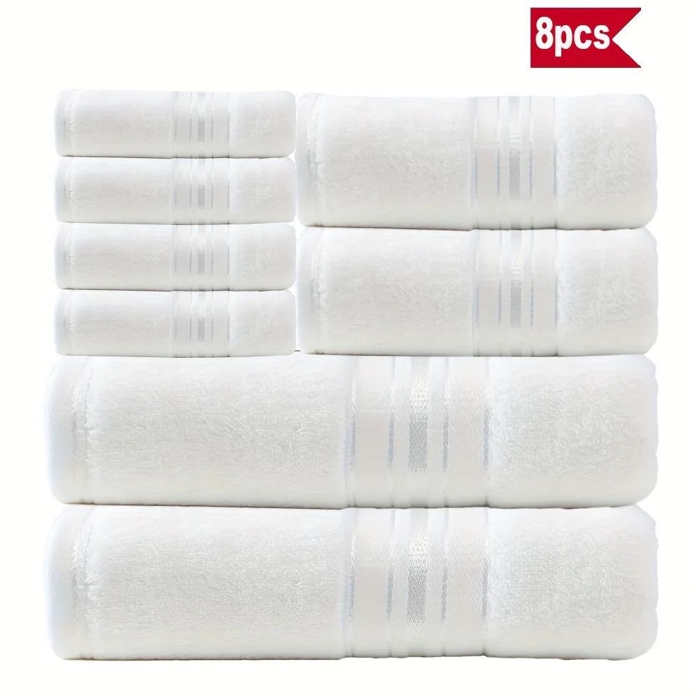 Eight Piece Luxury 100 Percent Cotton Towel Set Absorbent Bath