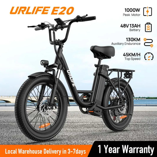 URLIFE 1000W E20 Fat Tire Bike With Removable 48V Battery