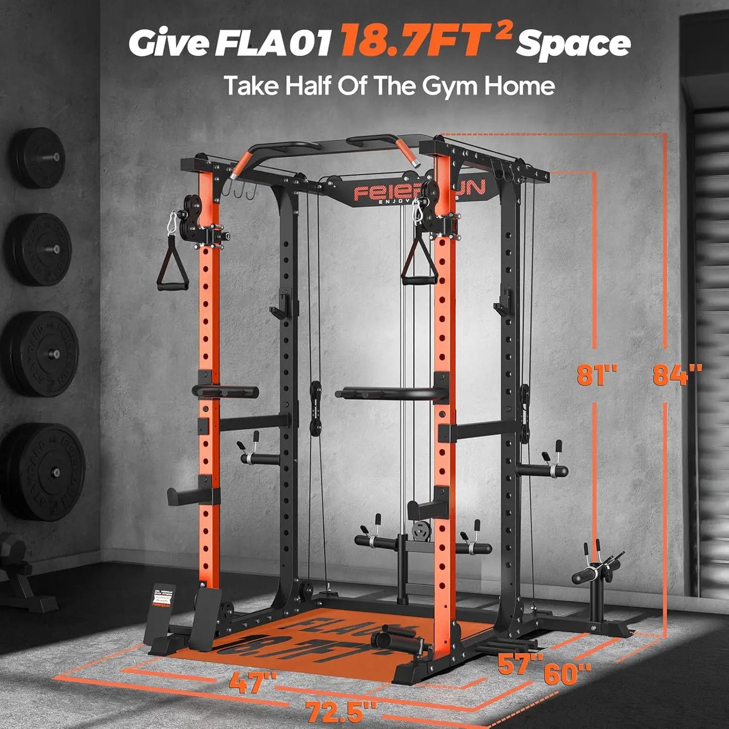 FLA01 Power Cage Multi Function Squat Rack with Cable Crossover System,2000LBS Capacity with LAT Pulldown,10-in-1, Customized