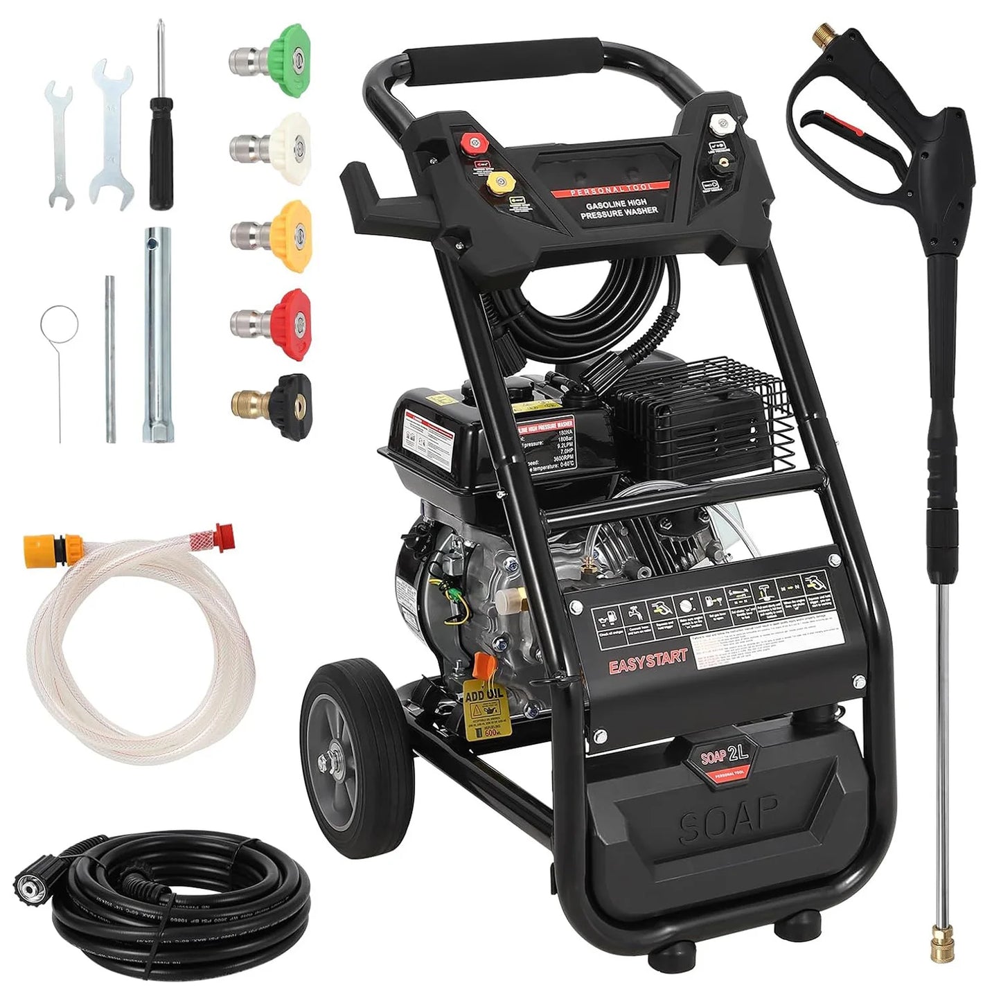 Gas Pressure Washer 3600PSI, 2.6GPM Gas Power Washer, High Pressure Wash Machine with Spray Gun,Hose&5 Quick Nozzle for Cleaning