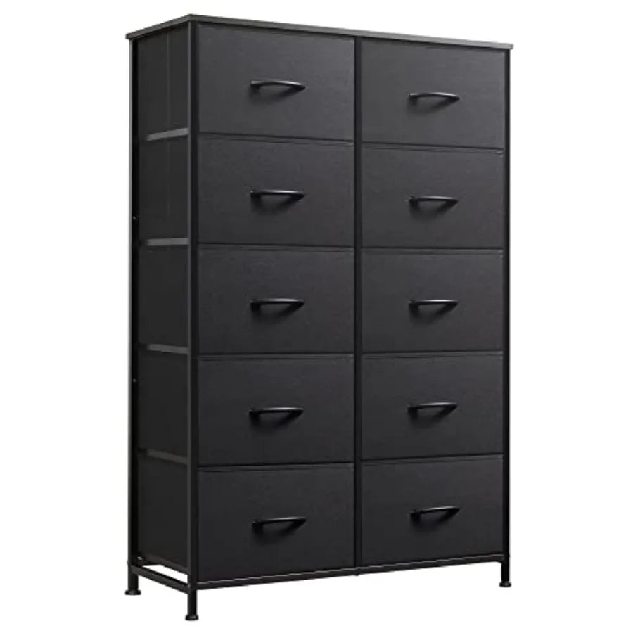 Tall Dresser for Bedroom with 10 Drawers, Fabric Dresser for Closet, Storage Tower with Cabinet, Metal Frame