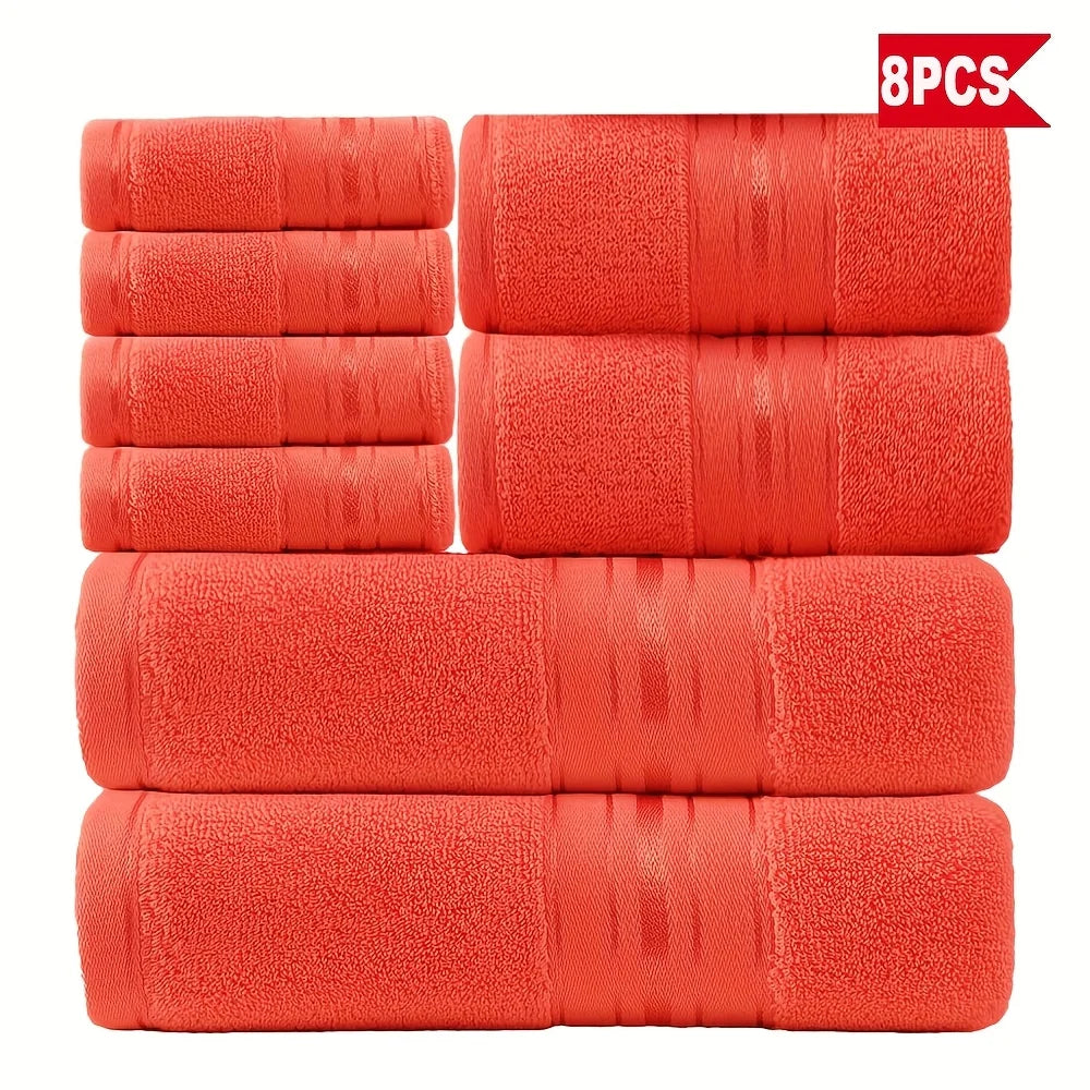 Eight Piece Luxury 100 Percent Cotton Towel Set Absorbent Bath