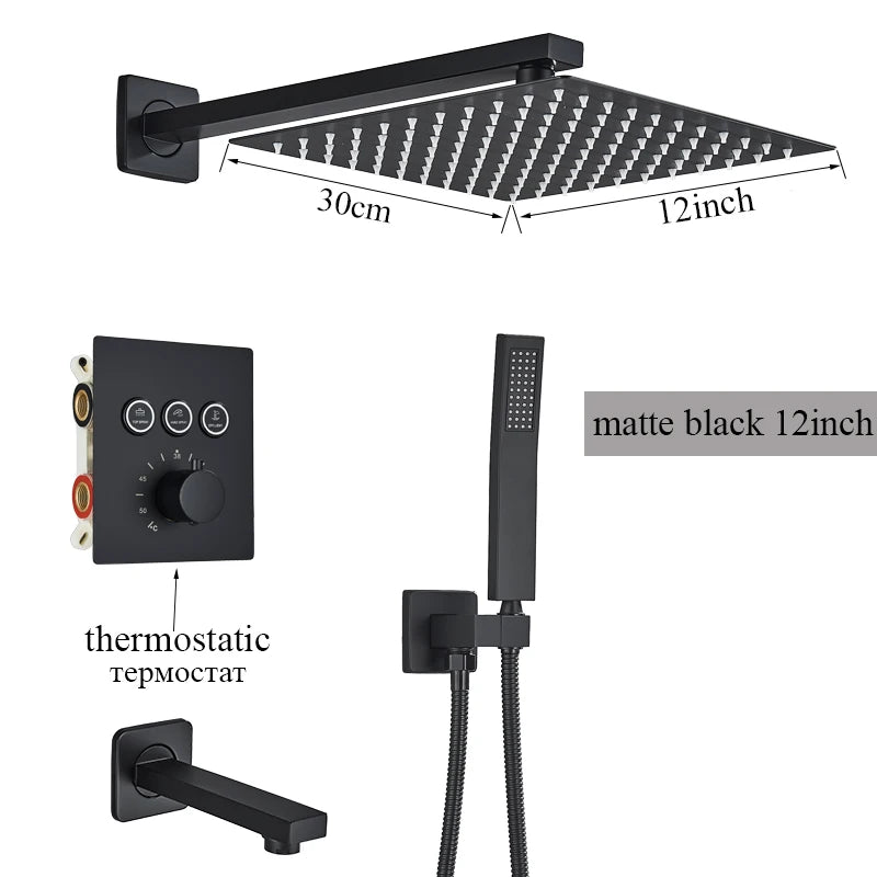2/3 Way Black In Wall System Faucet For Bathe Bathroom Mixer Tap Rainfall 8/10/12/16inch Concealed Shower Faucet System Tap