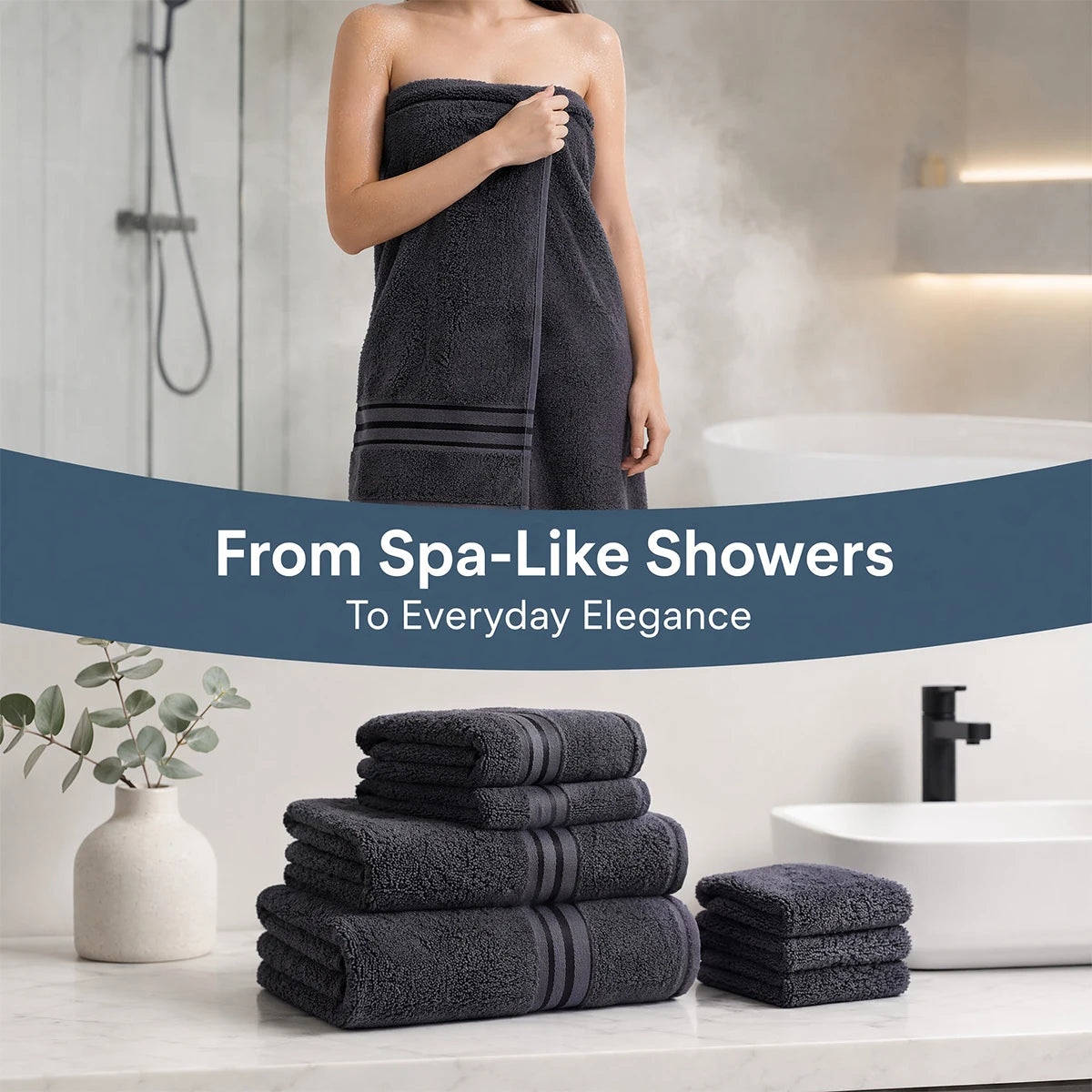 Eight Piece Luxury 100 Percent Cotton Towel Set Absorbent Bath