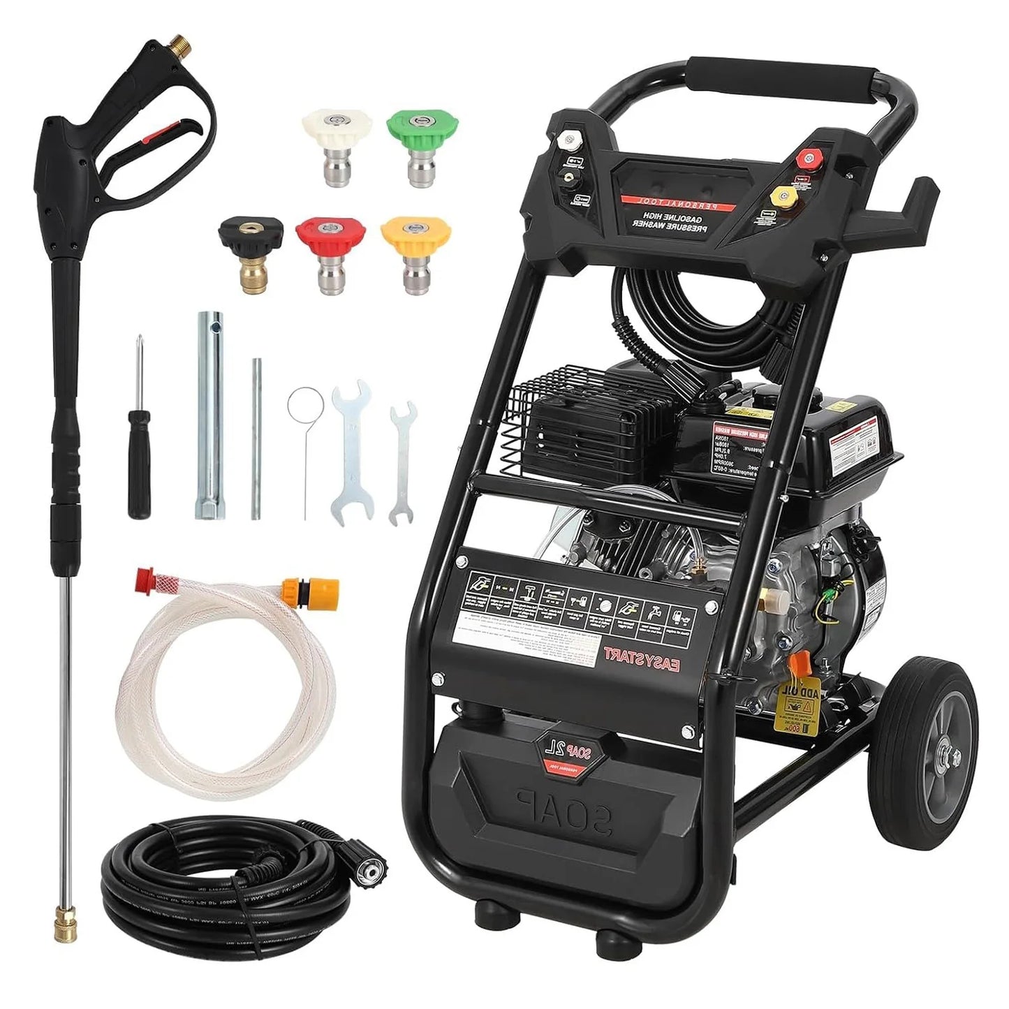 Gas Pressure Washer 3600PSI, 2.6GPM Gas Power Washer, High Pressure Wash Machine with Spray Gun,Hose&5 Quick Nozzle for Cleaning