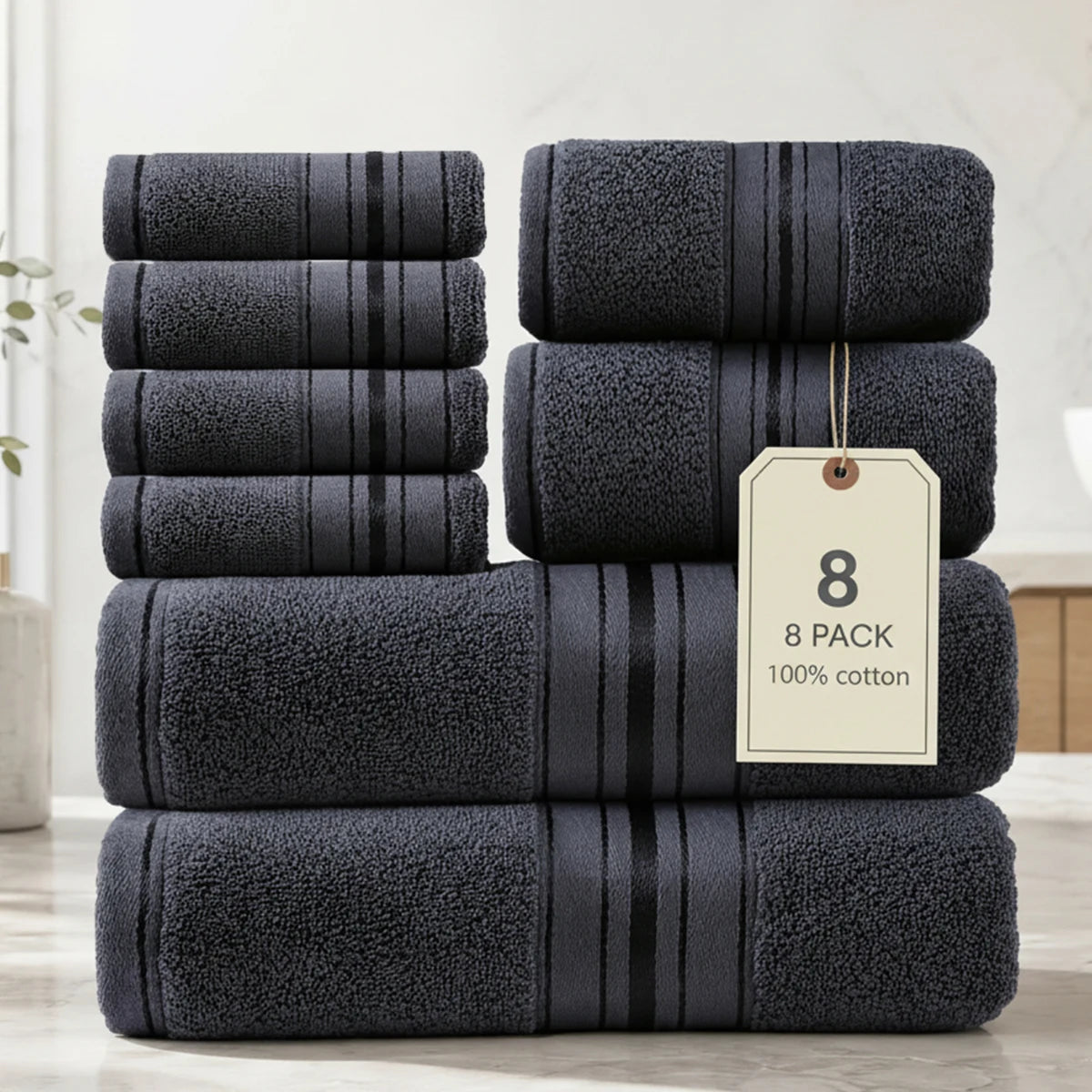 100 Cotton Towel Set 8 Pieces For Bathroom And Spa