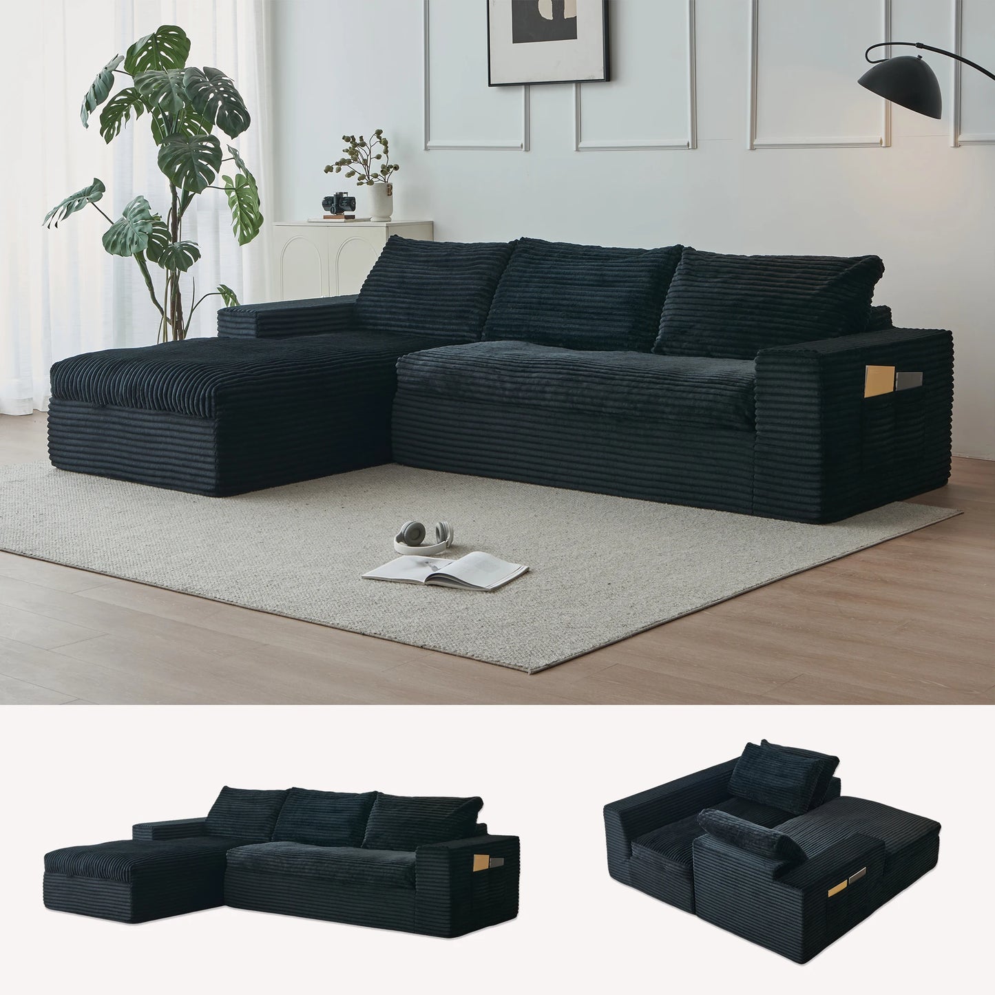 YeflixvrauCN Cloud Corduroy Modular Sectional Sofa For Living Room