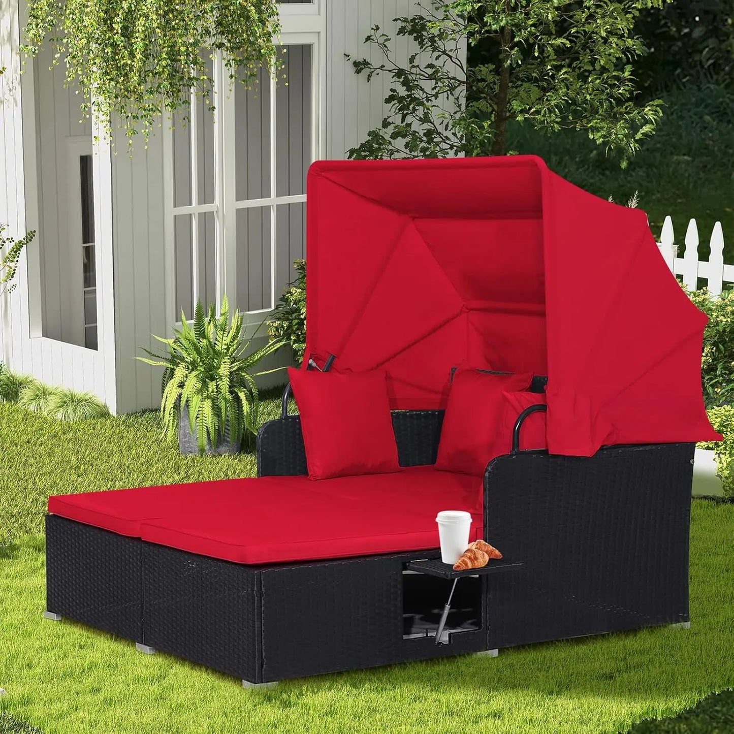 Guangbai Outdoor Daybed With Retractable Canopy Patio Furniture