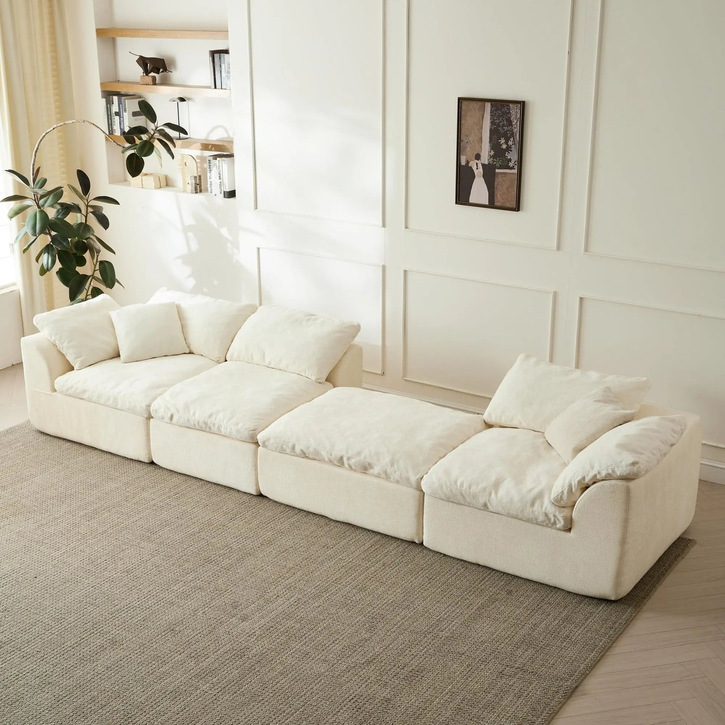 YeflixvrauCN Modern Cloud L Shaped Chenille Sofa With Ottoman