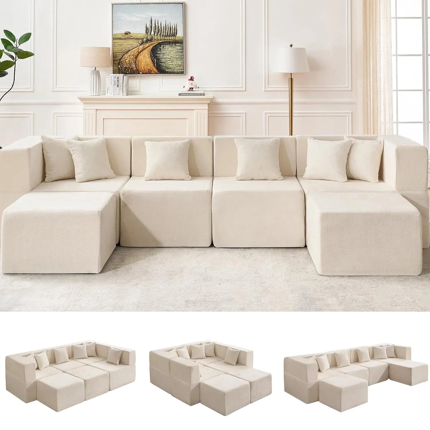 Modular Cloud Sectional Sofa Chenille With Ottoman For Living Room