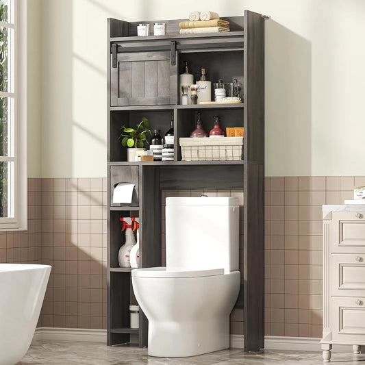 Over The Toilet Storage Cabinet, Over The Toilet Shelf with Sliding Door & Toilet Paper Holder Stand, Bathroom, Customized