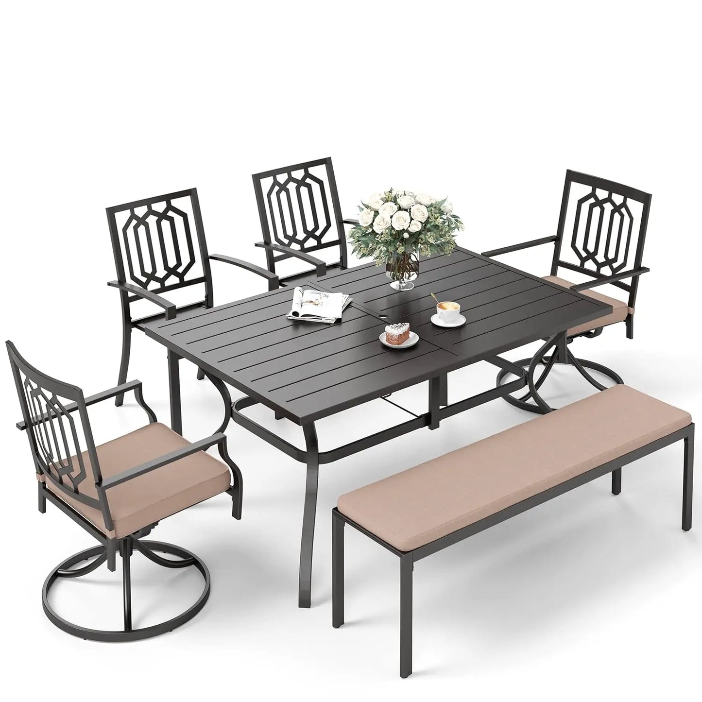 Six Seat Outdoor Patio Dining Set With Umbrella Hole