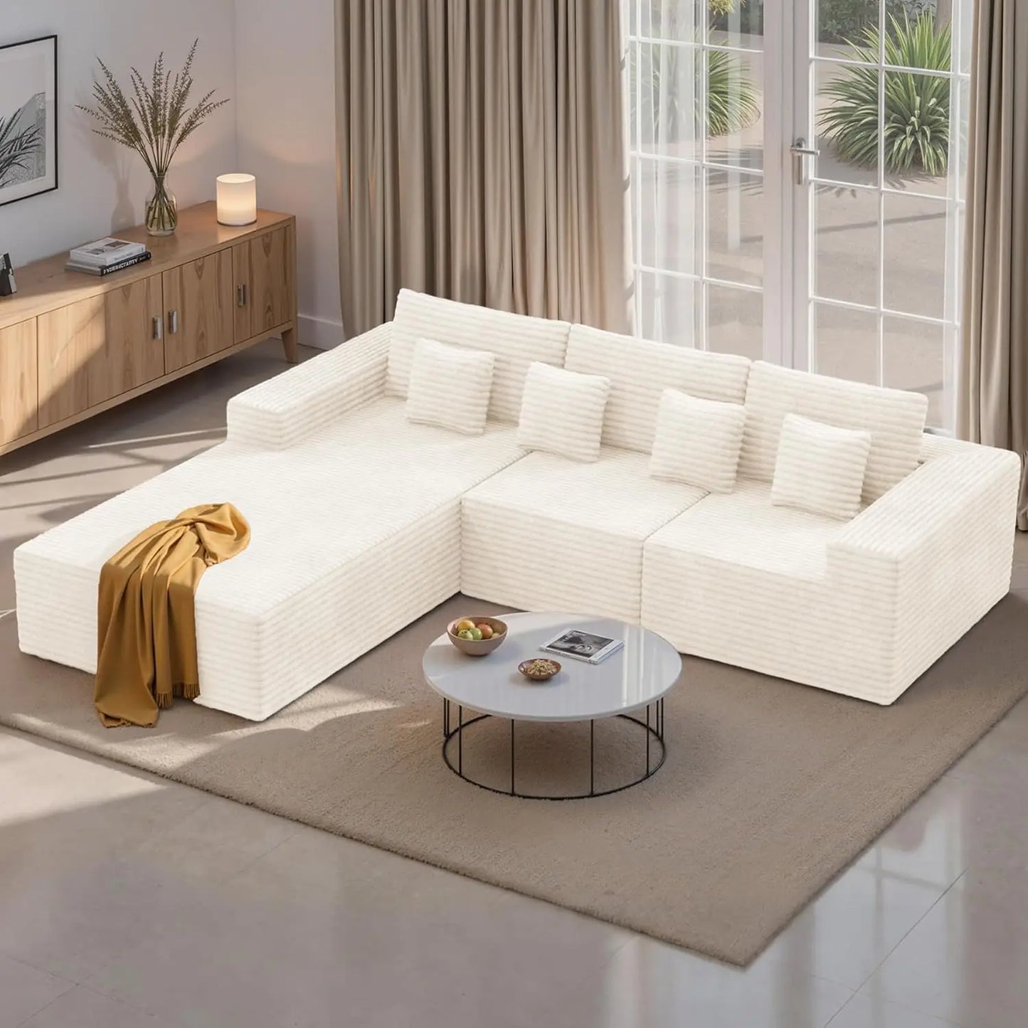 111‘’ Modular Sectional Cloud Couches with L Shaped Chaise, Upholstered Deep Seat Boneless Sofa for Living Room,, Customized