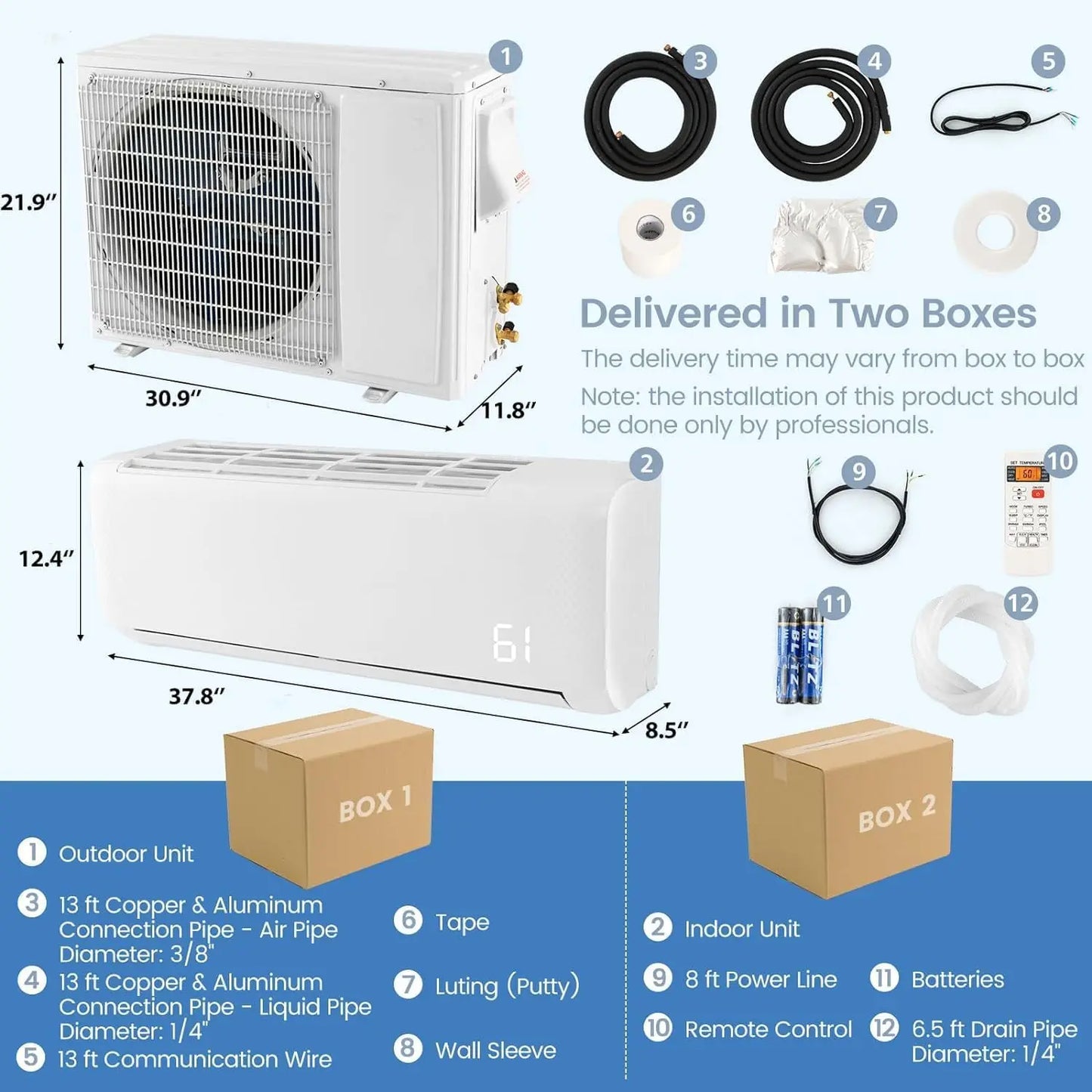 Mini Split Air Conditioner, 18000BTU 21SEER2 Mini Split AC/Heating System, Ductless Air Conditioner & Heater with, Customized