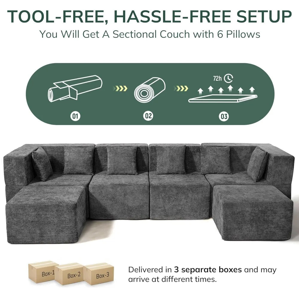 Modular Cloud Sectional Sofa Chenille With Ottoman For Living Room