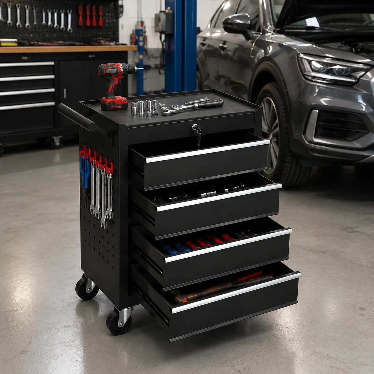 4 Drawer Rolling Tool Chest Portable Carbon Steel Storage Organizer