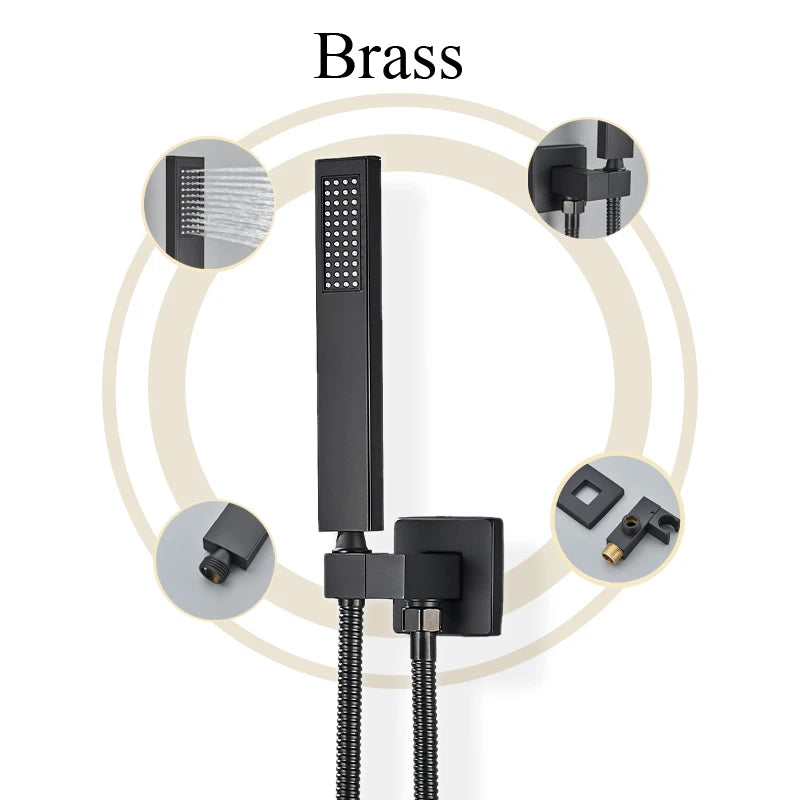 2/3 Way Black In Wall System Faucet For Bathe Bathroom Mixer Tap Rainfall 8/10/12/16inch Concealed Shower Faucet System Tap