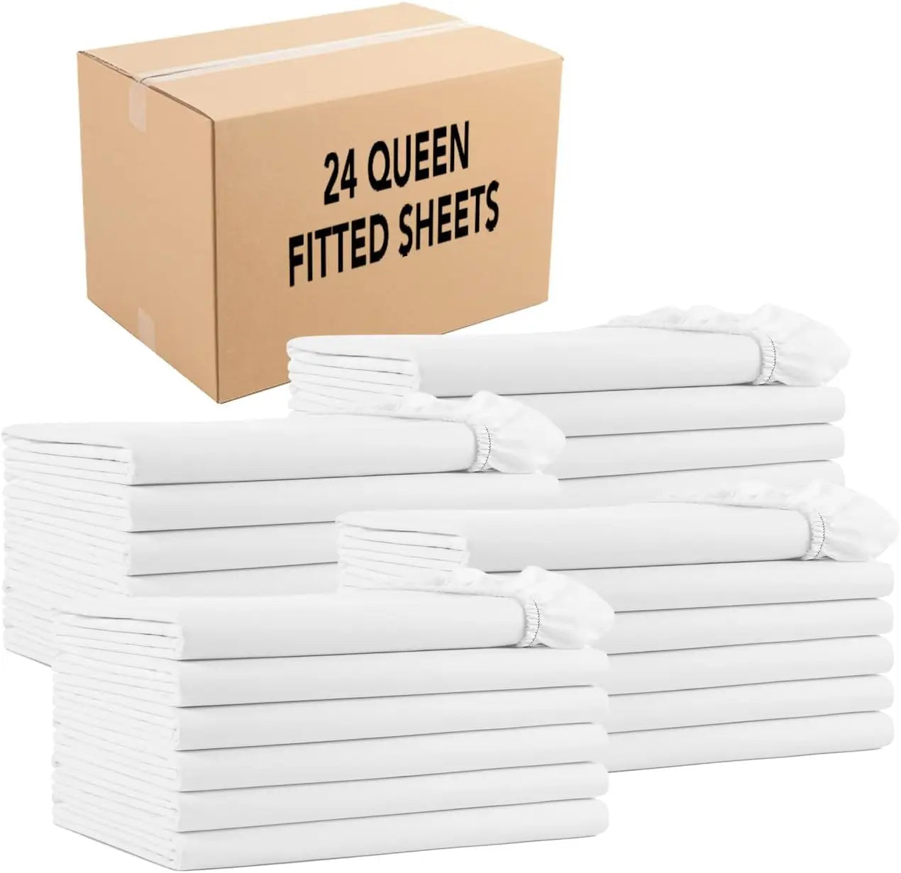 Arkwright Bulk Queen Fitted Bed Sheets - Case of 24 - Soft Cotton Blend 200 Thread Count Bottom Sheet only with Deep Pocket, Bed