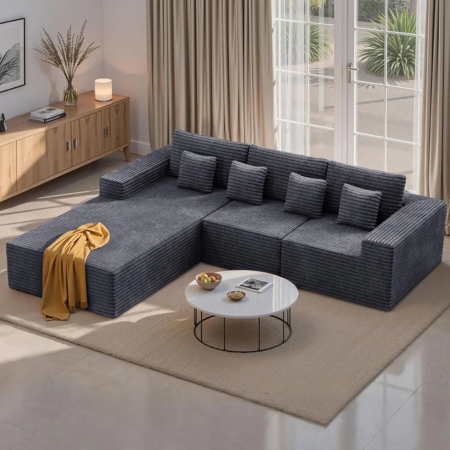 111‘’ Modular Sectional Cloud Couches with L Shaped Chaise, Upholstered Deep Seat Boneless Sofa for Living Room,, Customized