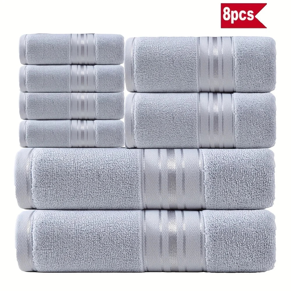 Eight Piece Luxury 100 Percent Cotton Towel Set Absorbent Bath