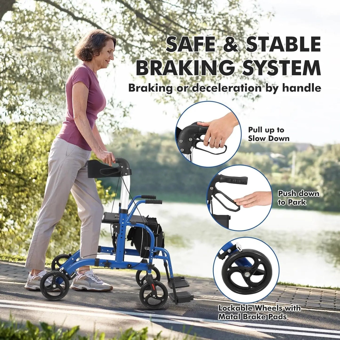All Terrain Walkers for Seniors, Rollator Walker with Seat Foldable Aluminum Walkers with Backrest, Adjustable Height for Adults