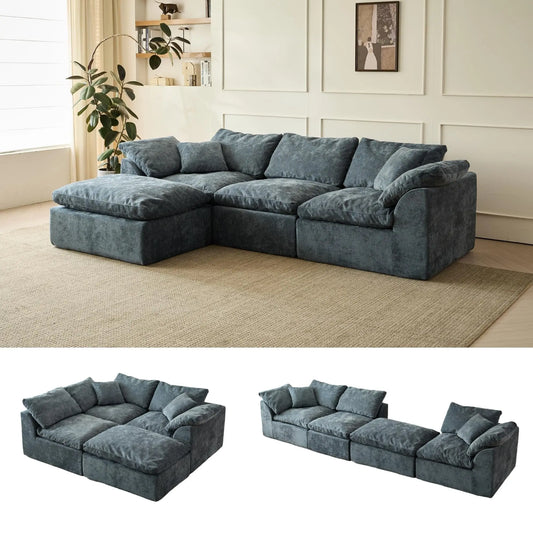 Yeflixvrau Modern Cloud L-Shaped Chenille Sectional Sofa With Ottoman
