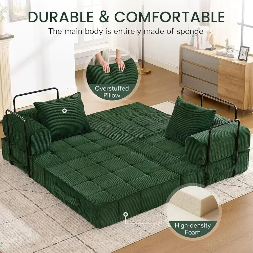 Corduroy 6-In-1 Convertible Sleeper Sofa Bed With Pillows
