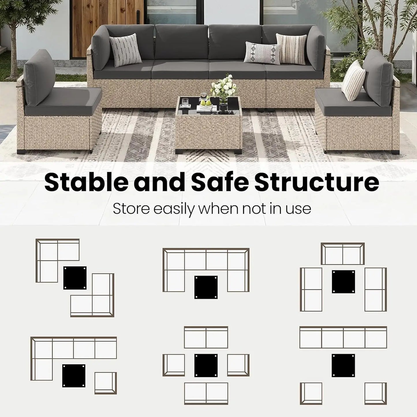 All Weather Outdoor Patio Furniture Set With Wicker Sectional