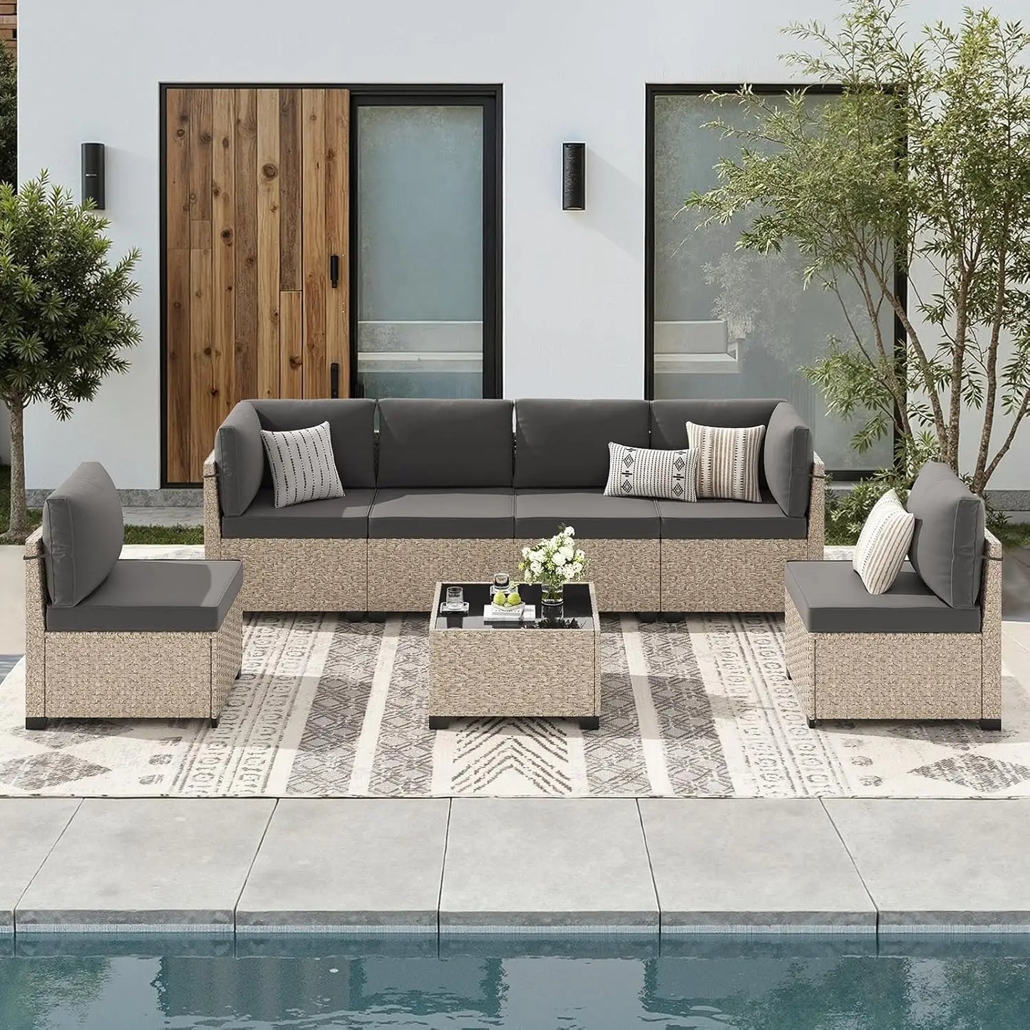 All Weather Outdoor Patio Furniture Set With Wicker Sectional