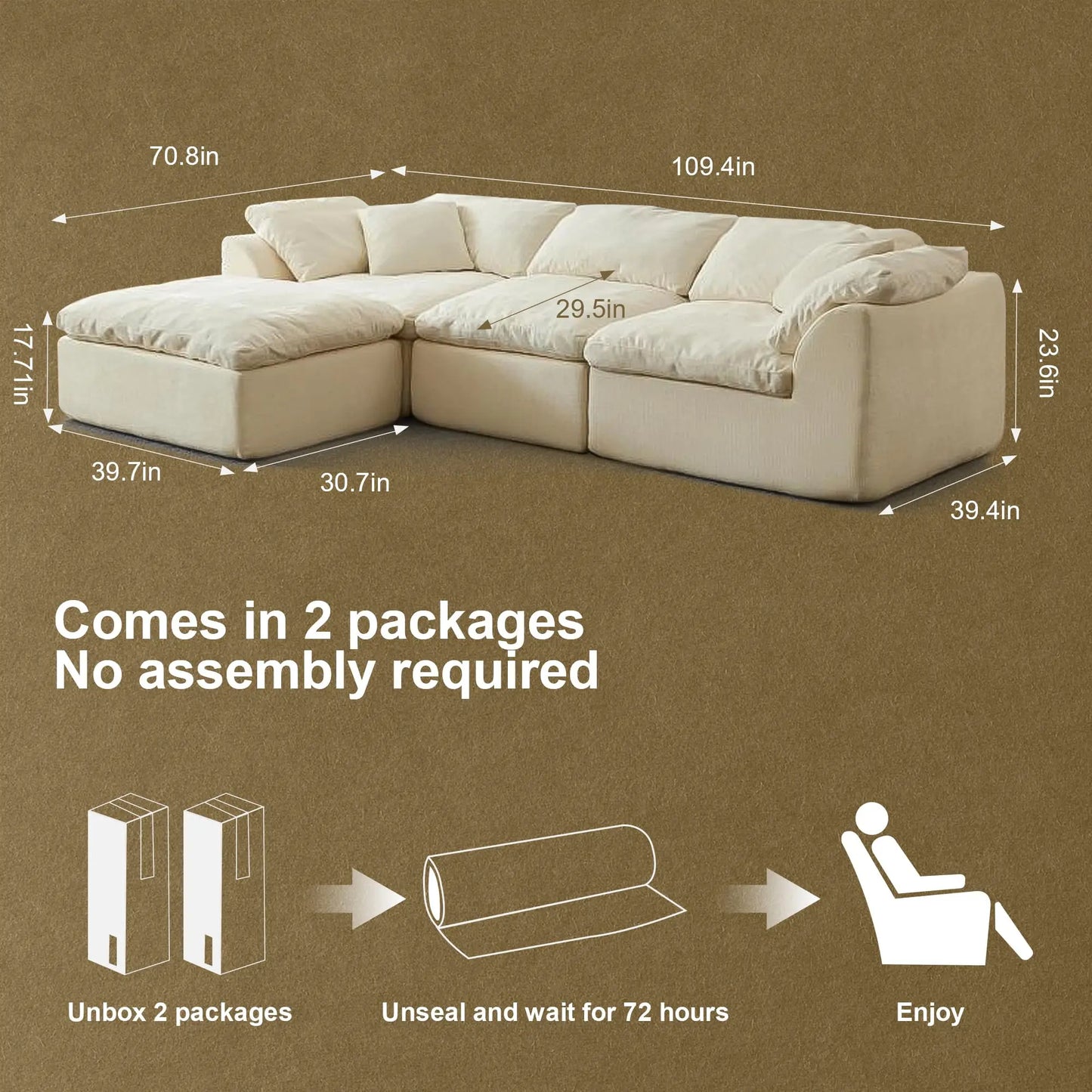 Yeflixvrau Modern Cloud L-Shaped Fabric Sofa With Ottoman