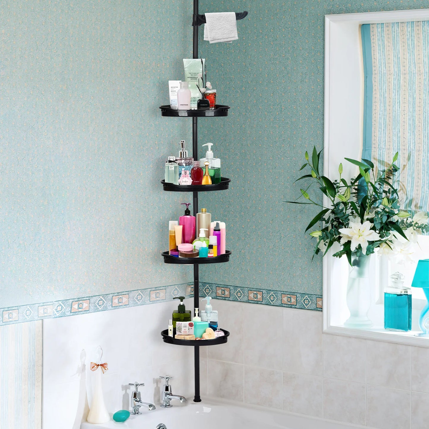 HiMISS 4 Tier Corner Shower Caddy Adjustable Tension Pole Organizer