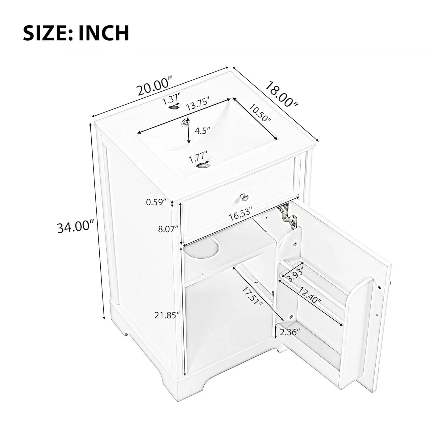 20-inch Bathroom Vanity with Sink Combo Set, Free Standing Bath Vanity Cabinet with Soft Closing Door and Storage, Customized