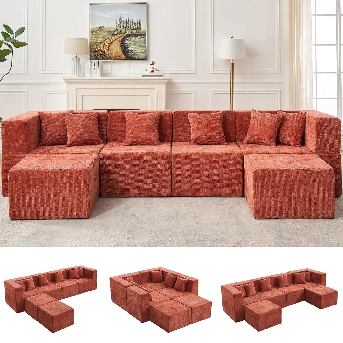 Modular Cloud Sectional Sofa Chenille With Ottoman For Living Room