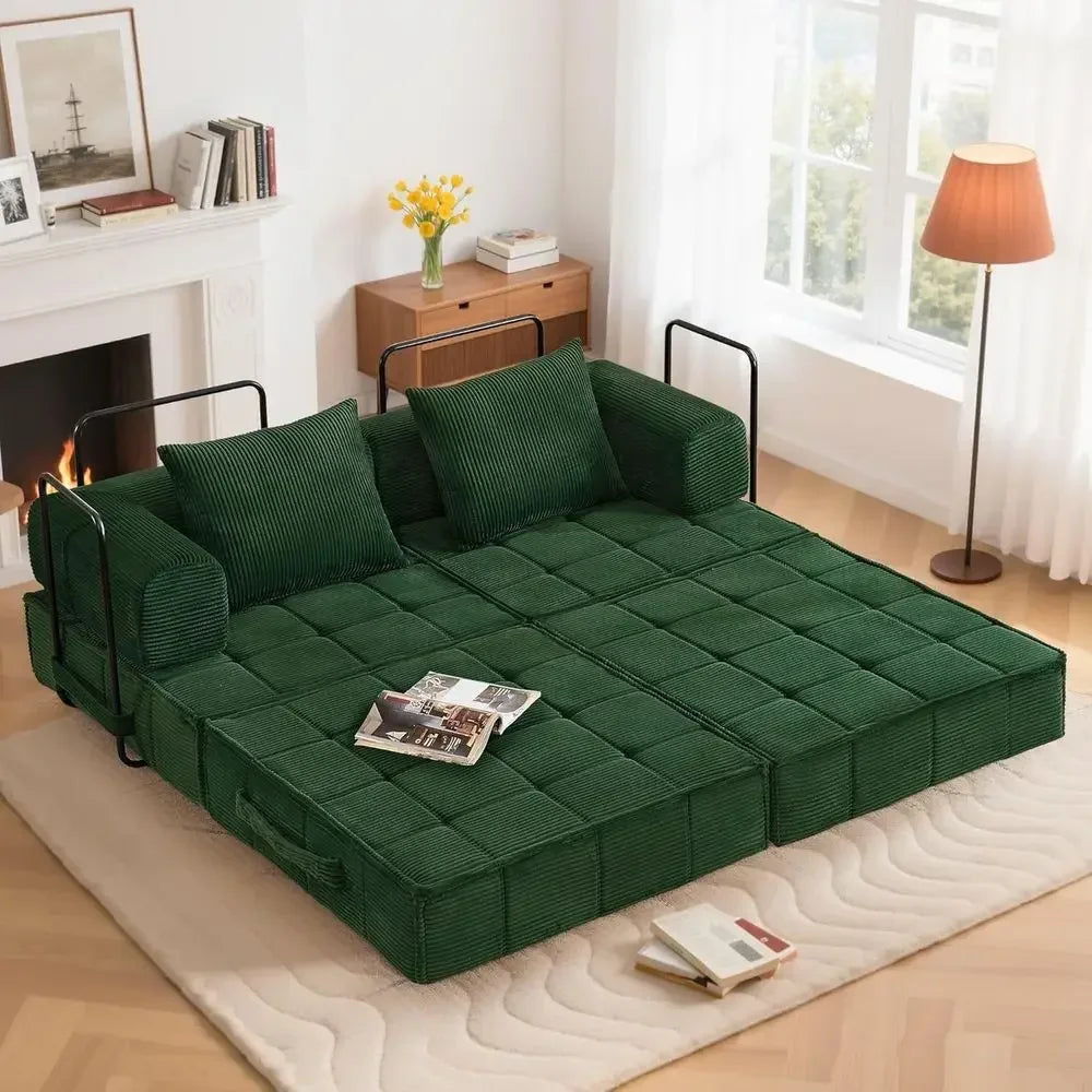 Corduroy 6-In-1 Convertible Sleeper Sofa Bed With Pillows