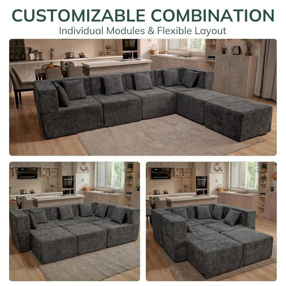 Modular Cloud Sectional Sofa Chenille With Ottoman For Living Room