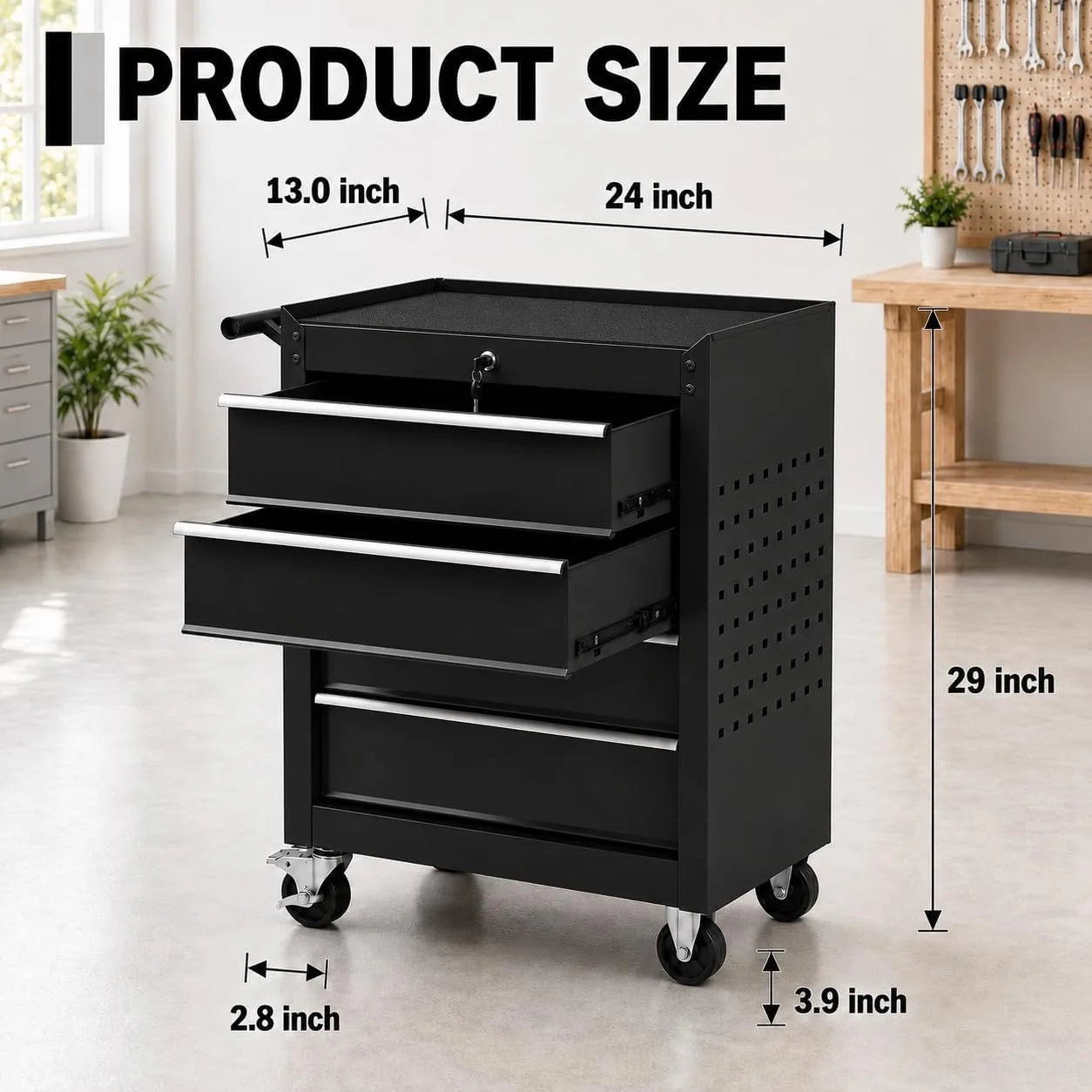 4 Drawer Rolling Tool Chest Portable Carbon Steel Storage Organizer