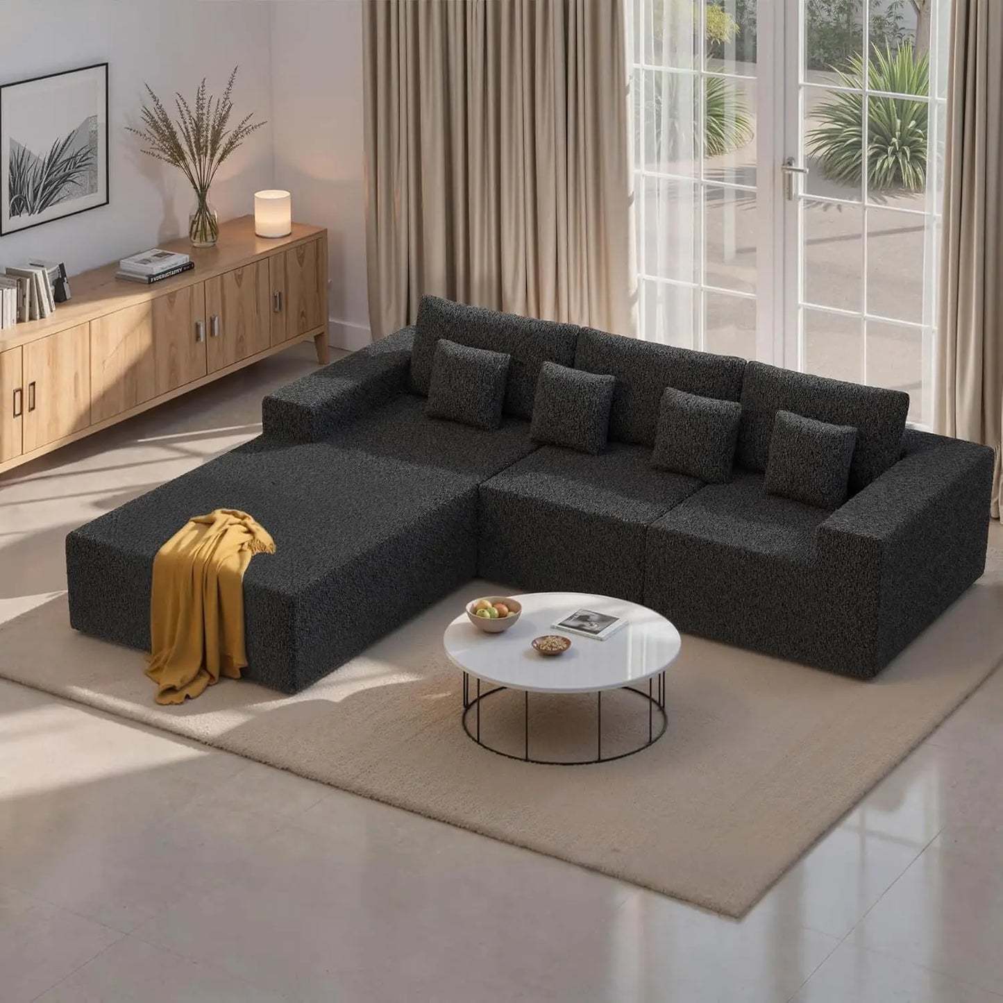 111‘’ Modular Sectional Cloud Couches with L Shaped Chaise, Upholstered Deep Seat Boneless Sofa for Living Room,, Customized