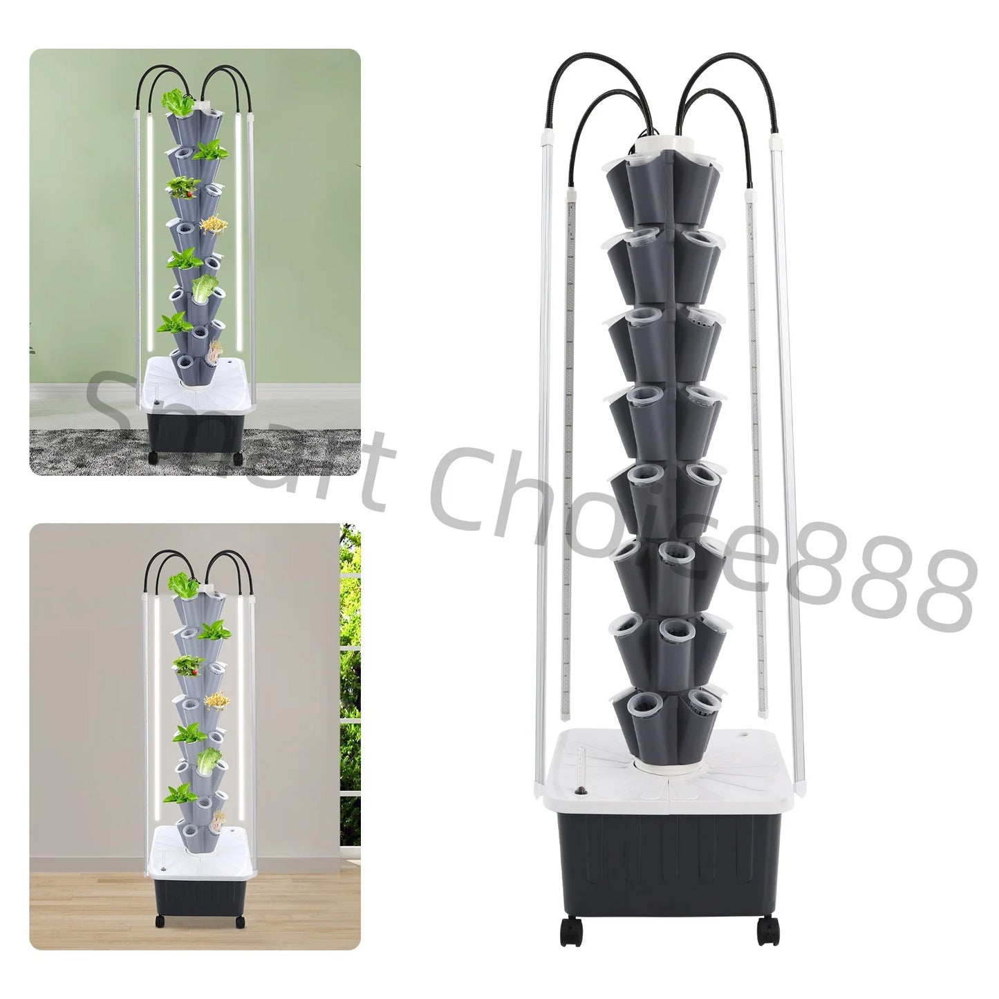 40 Hole Hydroponics Indoor Garden Growing System Automated Aeroponic Vertical Garden Tower LED Grow Lights Planting Kit Plants