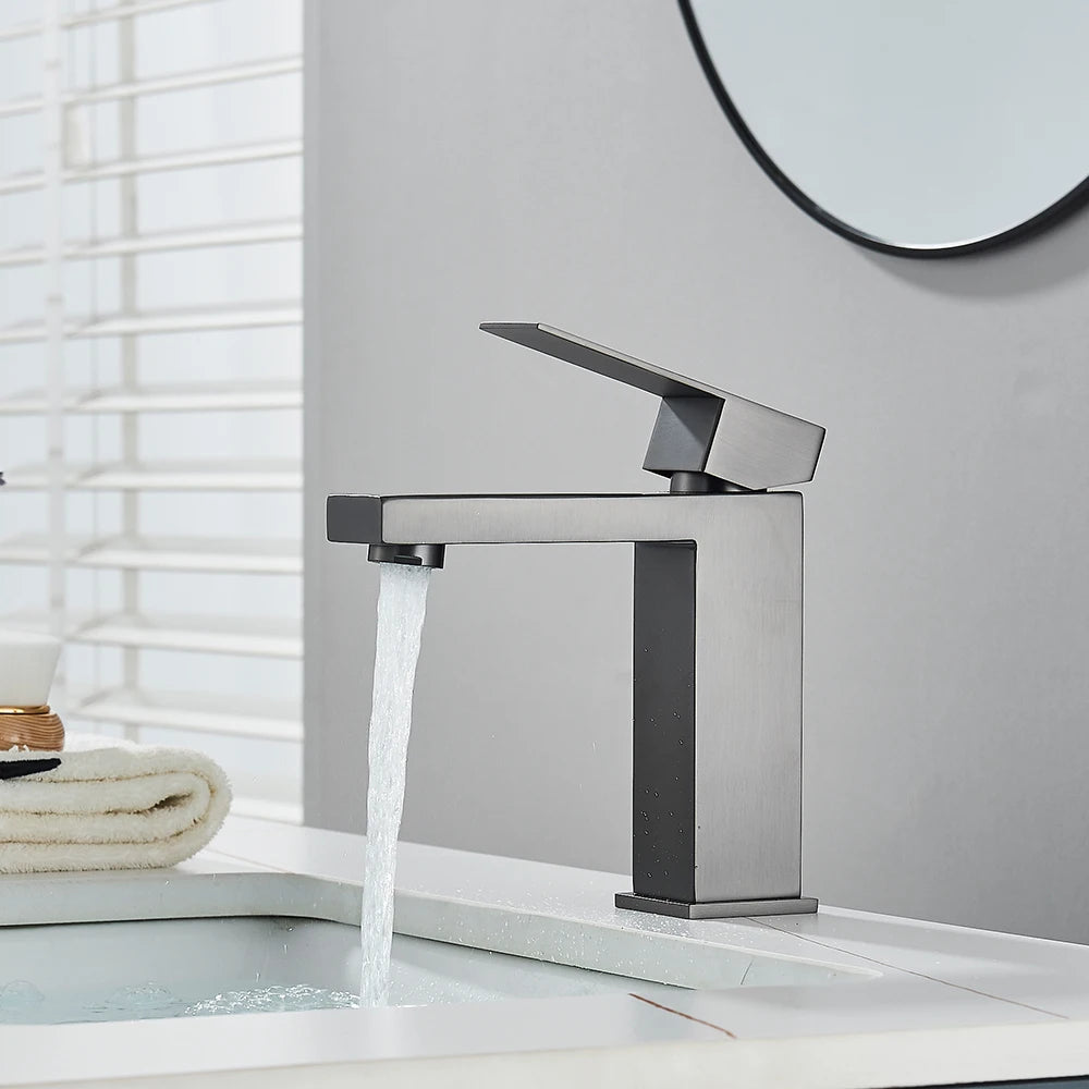 Matte Black Bathroom Basin Faucet Stainless Steel Cold Hot Mixer Deck Mounted Sink Mixer Tap Bathroom Crane Waterfall Tapware