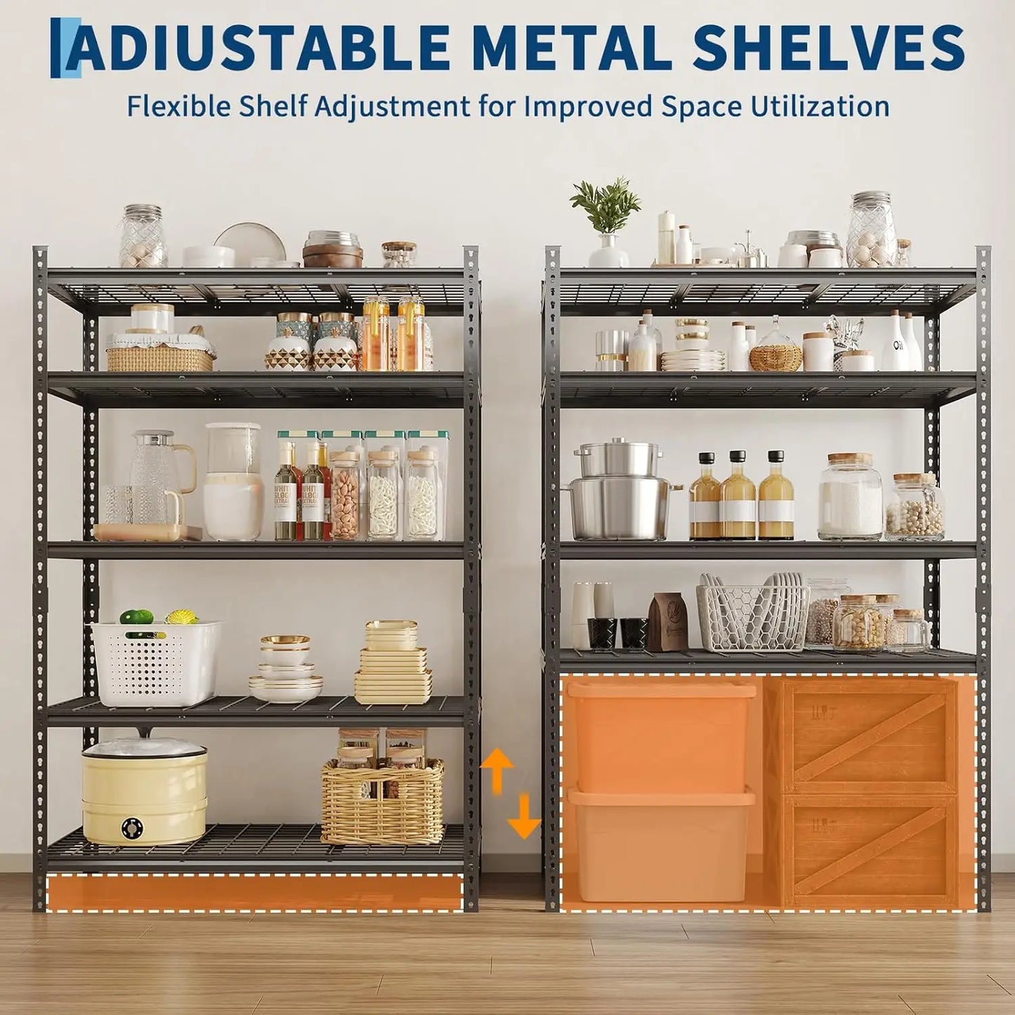 Metal Storage Shelving Unit, 5-Tier Adjustable Storage Rack Heavy Duty Garage Shelves, 2000 lbs for Kitchen Bathroom Warehouse