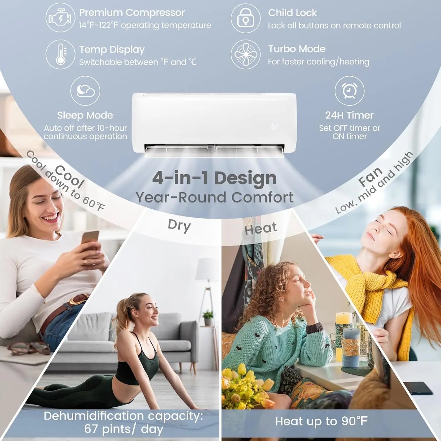 Mini Split Air Conditioner, 18000BTU 21SEER2 Mini Split AC/Heating System, Ductless Air Conditioner & Heater with, Customized