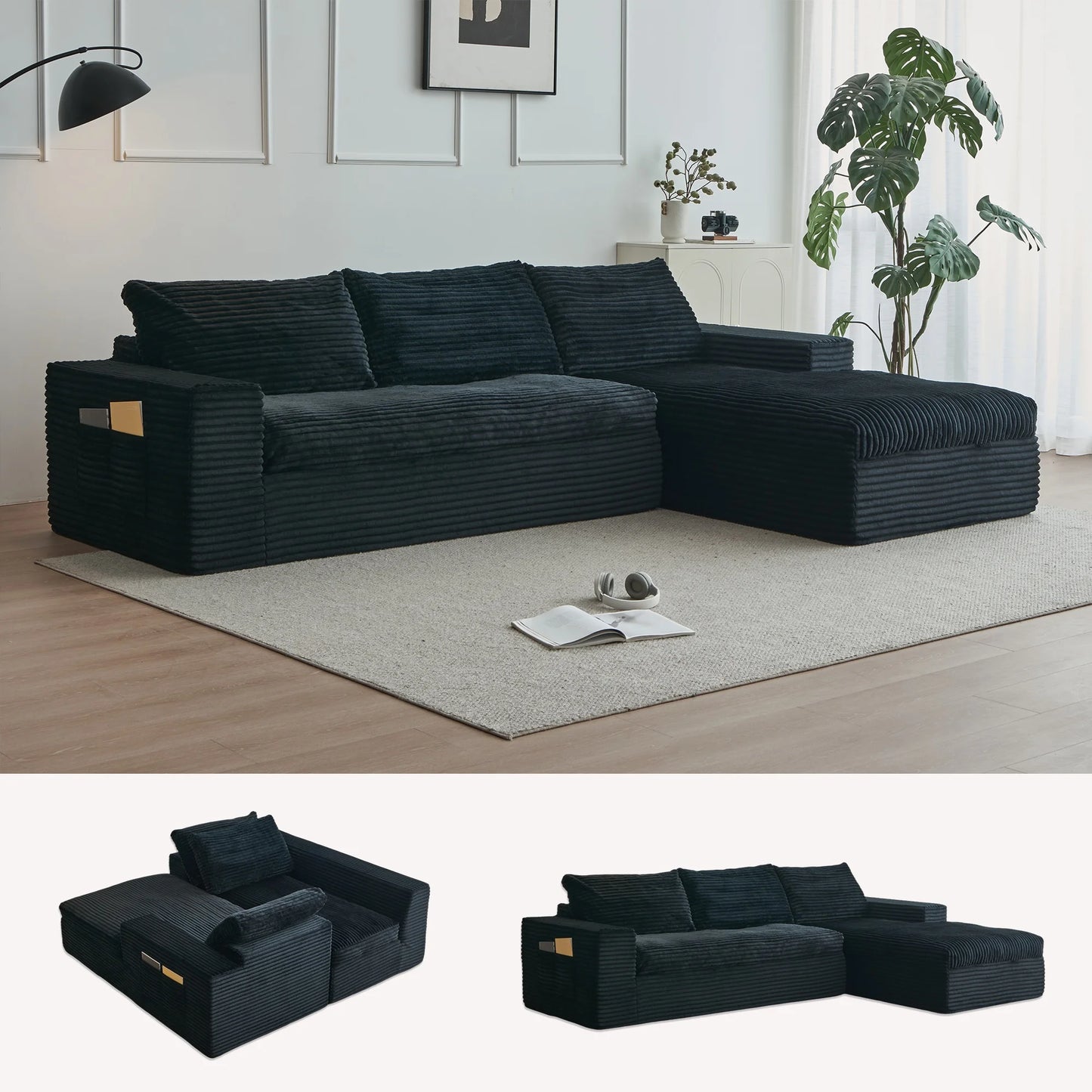 YeflixvrauCN Cloud Corduroy Modular Sectional Sofa For Living Room