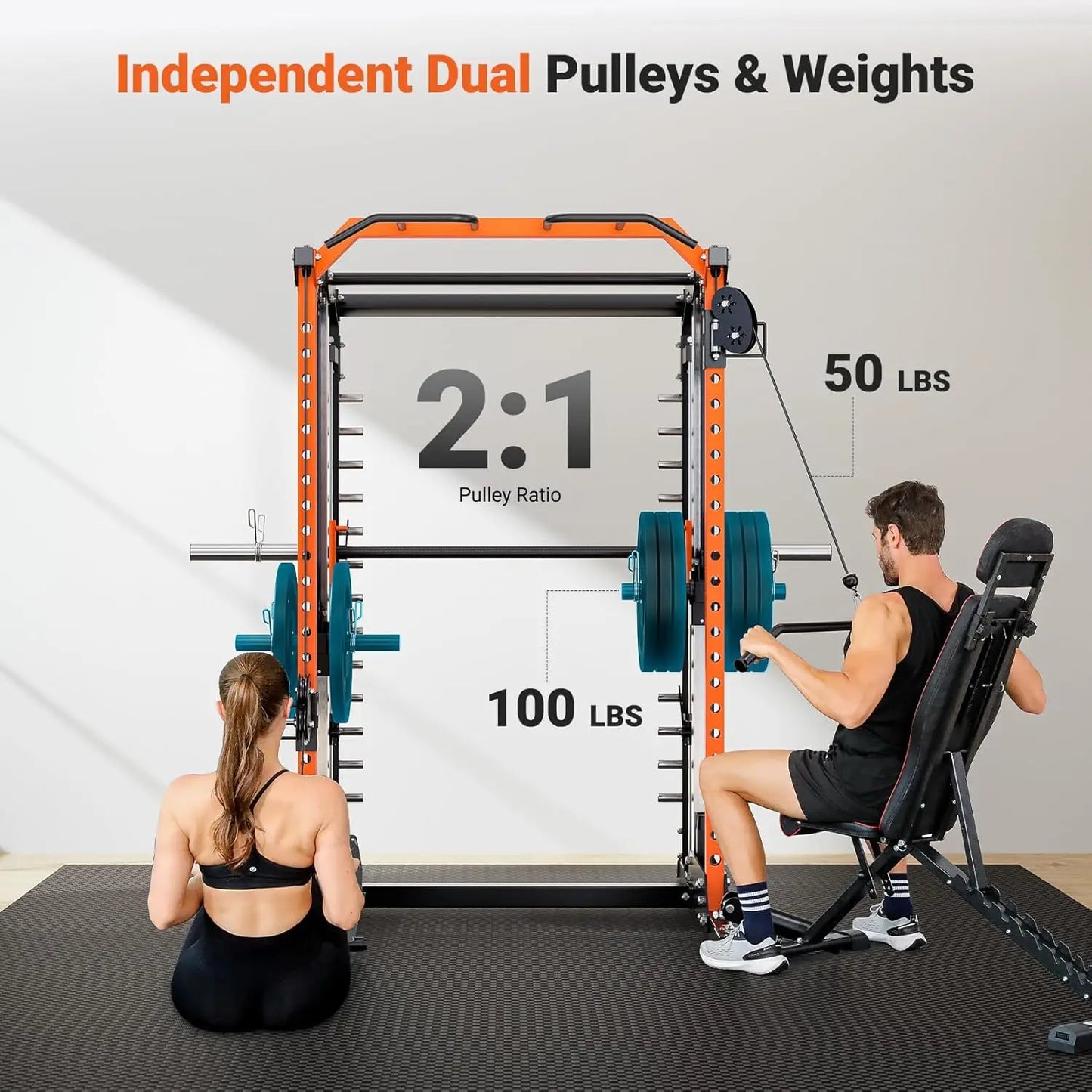 Smith Machine & Squat Rack Combo, Multi-Functional Power Racks with Adjustable Width & Pull-Up Bar, Cable Crossover, Customized