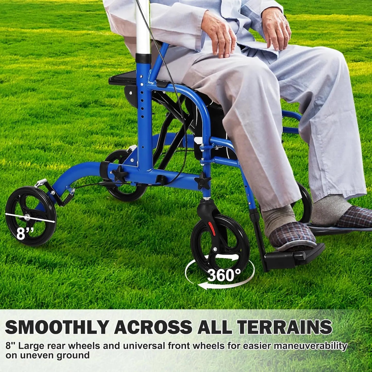 All Terrain Walkers for Seniors, Rollator Walker with Seat Foldable Aluminum Walkers with Backrest, Adjustable Height for Adults